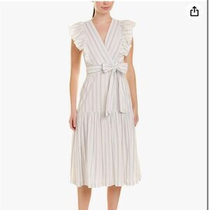 Rebecca Taylor striped ruffle midi dress cream and blue
